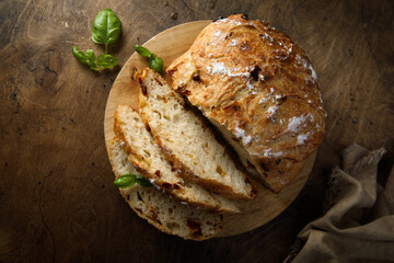 Homemade cheese tomato bread on a desk