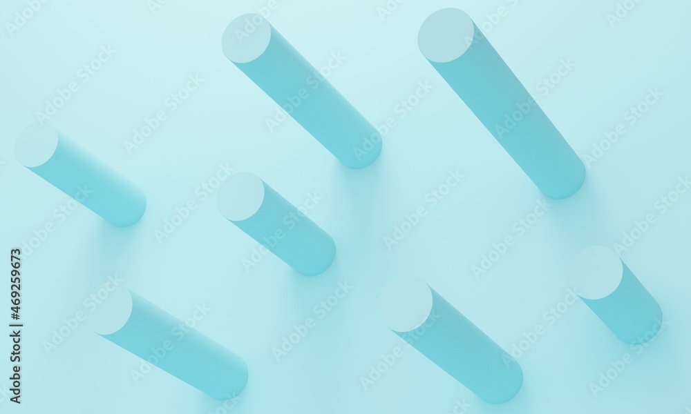 Poster abstract blue background with angled cylinders. 3d rendering