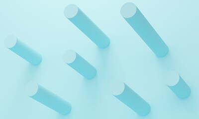 Abstract blue background with angled cylinders. 3d rendering