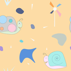 Cute snails seamless pattern with animal background.Vector illustration