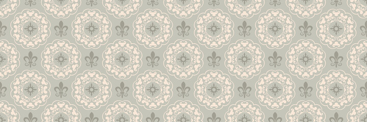 Background image with of floral elements and royal crowns for your design. Seamless background for wallpaper, textures.