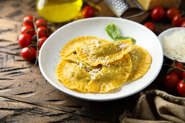 Traditional homemade ravioli stuffed with beef