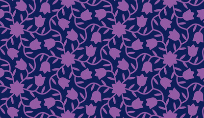Seamless pattern with Campanula (Platycodon) flowers. Endless floral texture, cutting stencil. Vector silhouette illustration.