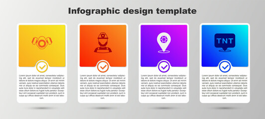 Set Gas mask, Miner in helmet, Gem stone and Dynamite. Business infographic template. Vector