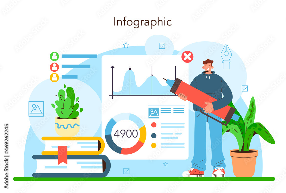 Poster data journalism or data-driven journalism concept. big data filtering