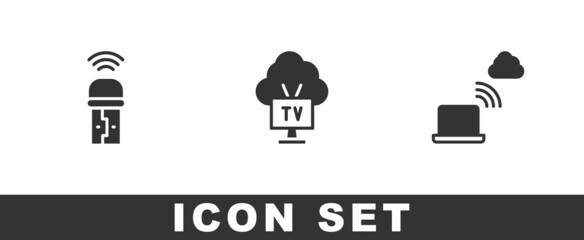 Set Usb wireless adapter, Smart Tv and Network cloud connection icon. Vector