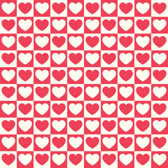 Tiny hearts chess grid seamless pattern. Cute little repeating hearts vector illustration. Love and relationship, valentine day. Print for fabric, paper, packaging, stationery.