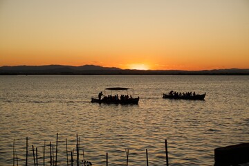 Beautiful natural sunset scene in the Albufera natural park in Valencia, Spain.