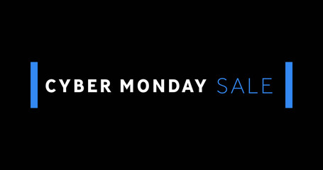 White and blue Cyber Monday Sale text appearing against a black screen