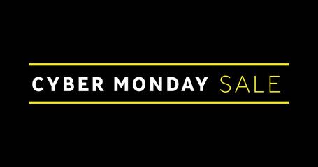 White and yellow Cyber Monday Sale text appearing against a black screen