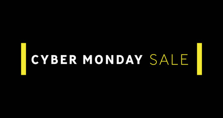 White and yellow Cyber Monday Sale text appearing against a black screen