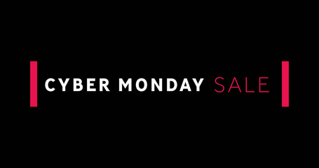 White and red Cyber Monday sale text appearing against a black screen