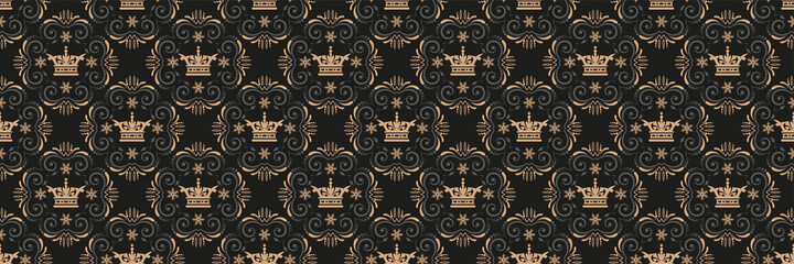 Royal background pattern with decorative floral ornament on black background for your design. Seamless background for wallpaper, textures.