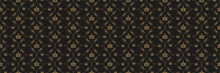 Background images with decorative golden ornaments in Asian style on black background for your design. Seamless background for wallpaper, textures.