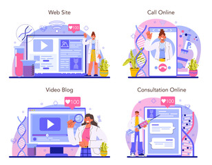Geneticist online service or platform set. DNA molecule structure.