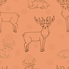 deer and snowflakes, seamless pattern