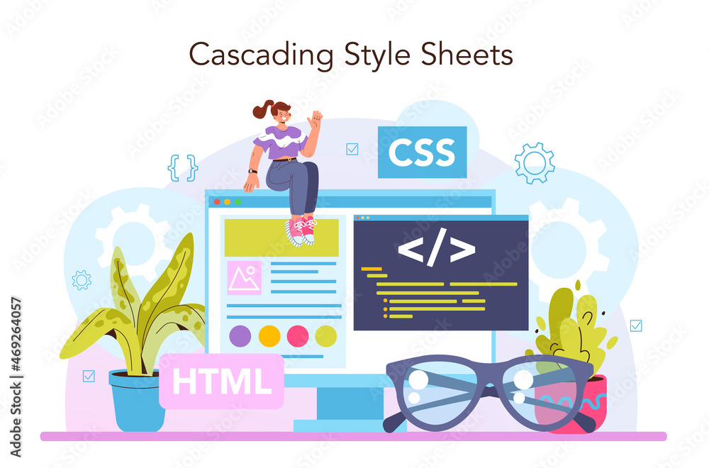Poster website development. html coding process. digital specialist
