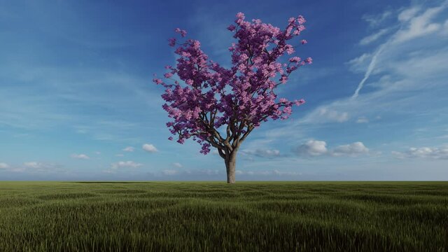 Jacaranda pink tree against the blue sky, loop, 4K