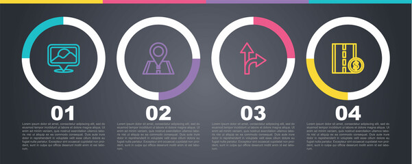 Set line Location, , Road traffic sign and Toll road. Business infographic template. Vector