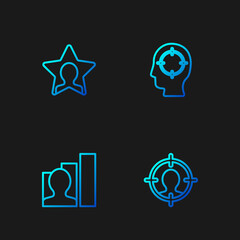 Set line Head hunting, Productive human, and . Gradient color icons. Vector