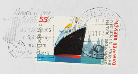 briefmarke stamp vintage retro alt old used gebraucht frankiert gestmpelt cancel schiff slogan...