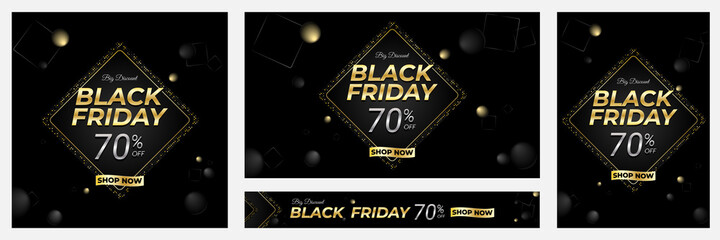 Set of black friday sale banner template with golden glitters