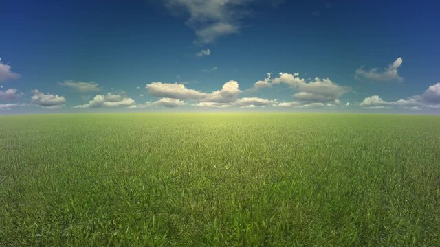 Simple grass field, clouds, and blue sky, 4K
