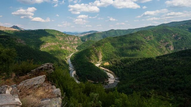 Time lapse video with day view of one of the picturesque meanders of the Arda River in the Rhodopes, Bulgaria