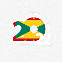 Happy New Year 2022 for Grenada on snowflake background.