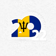 Happy New Year 2022 for Barbados on snowflake background.