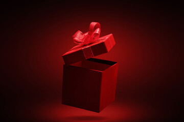 Open gift box on red background