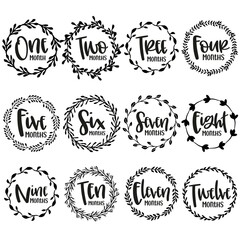 Set of baby milestone cards. hand drawn vector lettering. newborn textile and stickers design. . Vector illustration