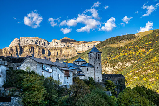 Torla, gateway to the Ordesa and Monte Perdido NP in the Pyrenees, Aragon, Spain