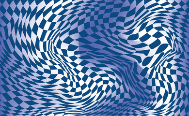 Checkered waves board. Abstract 3d black and white illusions. Pattern or background with wavy distortion effect