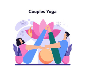 Yoga instructor concept. Asana or exercise for men and women.