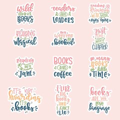 Books and reading lettering set Hand drawn typography poster. Conceptual handwritten phrase T shirt hand lettered calligraphic design. Inspirational vector. Vector illustration