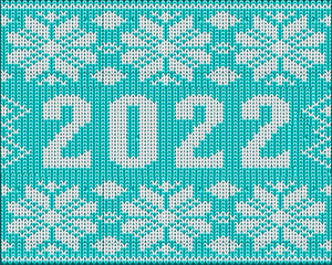 Fototapeta na wymiar Knitted 2022 New year background, vector illustration