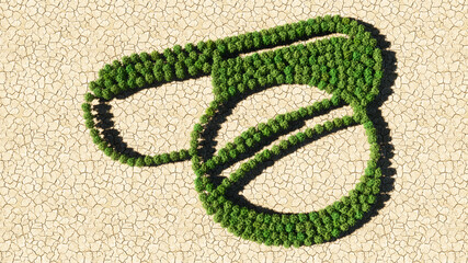 Concept or conceptual group of green forest tree on dry ground background, sign of  medicine pill treatment. A 3d illustration metaphor for medicine, healthcare, pharmaceutical industry