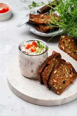 Smoked Salmon, Cream Cheese Pate on Rye Bread Slices