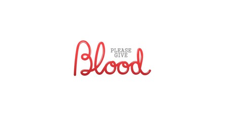 Animation of please give blood text, over male doctor taking blood pressure of senior female patient