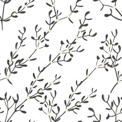 Black and white seamless pattern with mistletoe