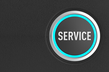 push button with text service on dark background. 3D illustration