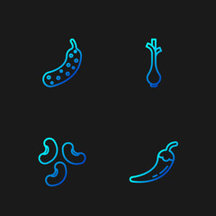 Obraz premium Set line Hot chili pepper pod, Beans, Fresh cucumber and green onions. Gradient color icons. Vector