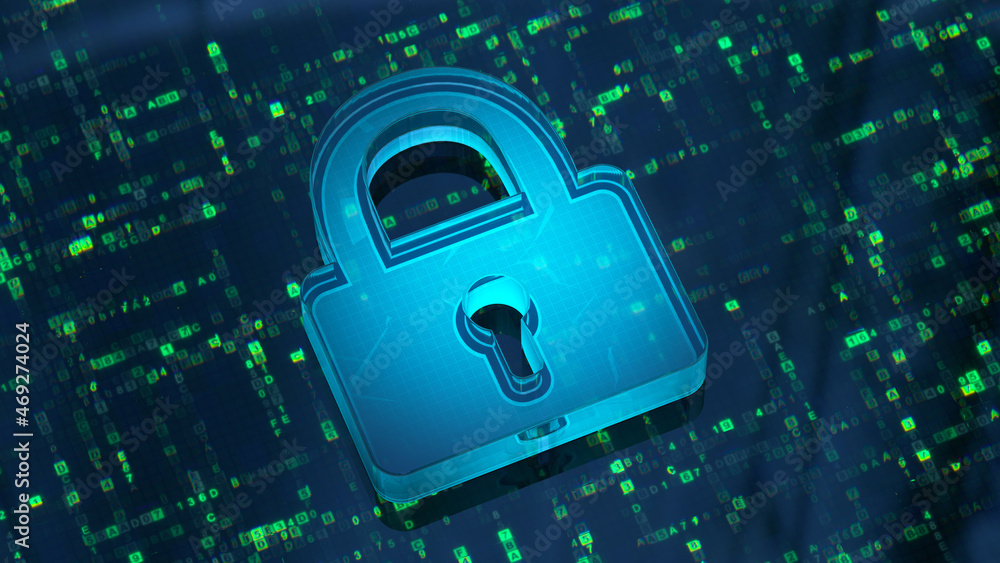 Poster lock and digital data 3d render