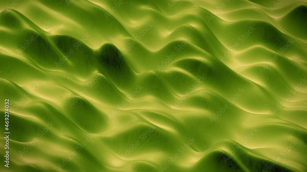 Poster green folds on a liquid surface. computer generated abstract background. 3d render