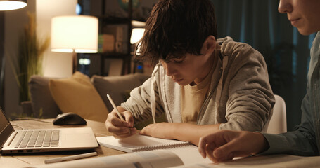 Students doing homework at home