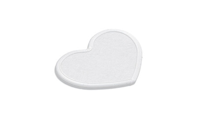 Blank white heart embroidered patch mock up lying, side view