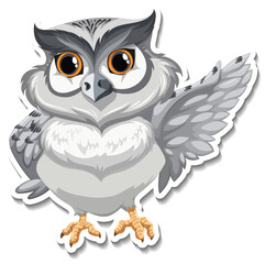 Fototapeta premium Grey owl bird cartoon character sticker