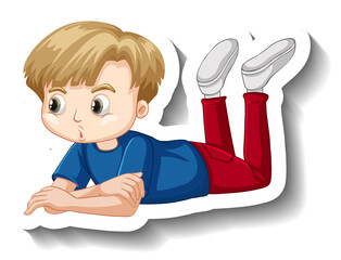 Boy lying down on the ground cartoon sticker