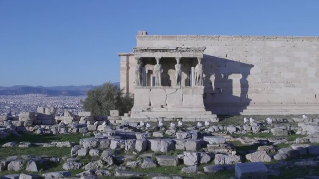 Female statues at the Acropolis in Athens, Greece.